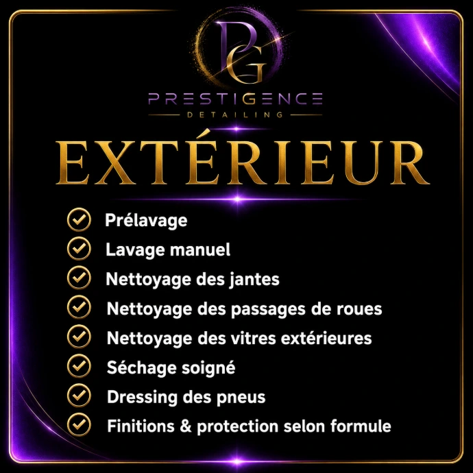 Affiche extérieur Prestigence Detailing – nettoyage automobile intérieur premium à La Réunion
