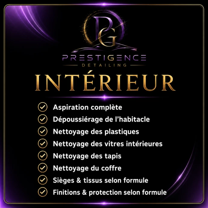Affiche intérieur Prestigence Detailing – nettoyage automobile intérieur premium à La Réunion